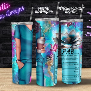 PAB - Femme - Préposée aux bénéficiaires - Valeur nutritive - Uniforme Turquoise - PNG - En FRANÇAIS - Tumbler/Gobelet 20oz -