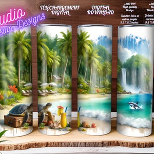 Plage - Tropiques - Dolphin - Dauphin - Vacances - Voyages -DIGITAL DOWNLOAD - Téléchargement digital - Gobelet /Tumbler - Tasse/Mug  - PNG
