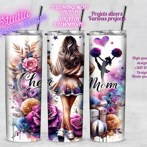 Amazing Cheer Mom - Café - Café - Pompom - Cheerleader - Tumbler 20oz-Tumbler 20oz- Vários projetos-Vários projetos -PNG- Download digital