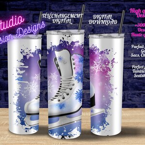 Patins artistiques - Ice skating figure - Glace - Ice - Flocons de neige - Snowflakes - PNG- +300DPI - Gobelet - Tumbler-Tasse -Mug - Tshirt