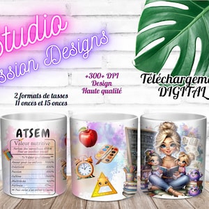 ATSEM - Maternelle-Agente spécialisée des écoles maternelles - Petite enfance -Enfants -École -EN françai - Tasses 11 oz/15 oz -PNG 300+ dpi