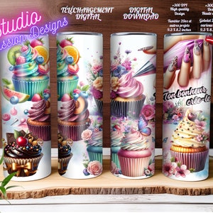 Cupcakes -  Pâtissière - Bonheur - Hapiness - En français - 2 versions:AVEC et SANS texte - With and Without text -PNG- Digital Download