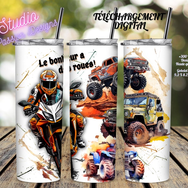 Sports extrêmes - Roues - Moto - VTT - Truck -  Boue - Bonheur - Français -Gobelet 20oz Tumbler - Digital download - PNG - Clipart -