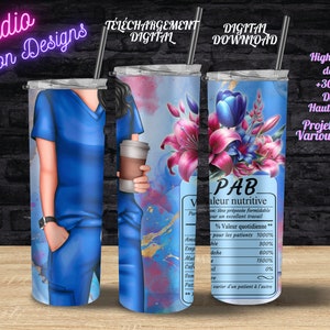PAB - Femme - Préposée aux bénéficiaires - Valeur nutritive - Uniforme Bleu - PNG - En FRANÇAIS - Tumbler/Gobelet 20oz -