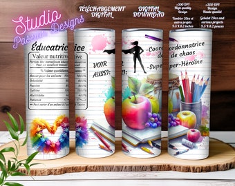 Educator - Early Childhood - Daycare - Superhero - IN FRENCH - 20oz Cup Law and various projects - 1 PNG digital file