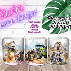Farm life - Vie de ferme -  Vaches drôles - Funny Cows - Tracteurs - Tractors - Pour tasses 11 oz/ 15 oz - Fichiers numériques - 300+ dpi