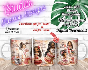 Mom - 2 versions - Fairy - Mother - Various cultures - Kitchen - Coffee - Nurse - IN FRENCH - 11 oz/15 oz Mugs - Digital Files - 300+ dpi