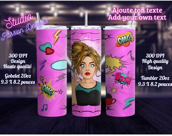 Comic Pop Art Girl Digital download PNG - Wrap tumbler - Gobelet 20oz - Tumbler 20oz - Coffee - Café - SUBLIMATION