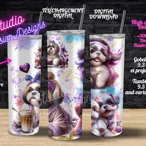 Shih Tzu- dog- chien-  musique - music- relax -café- coffee -puppy- chiots -png-clipart, digital download, clipart, tumbler- gobelet 20oz