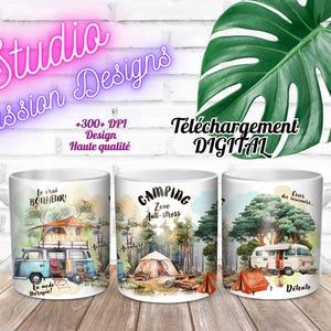Camping - Campeur- Tente- Roulotte - Thérapie - EN FRANÇAIS - Tasses 11oz et 15 oz- Digital download - PNG - +300 dpi