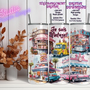 Je suis Vintage - Retro snack bar - Ice Cream - Français - Gobelet 20oz Tumbler - Digital download - PNG - Clipart - +300dpi