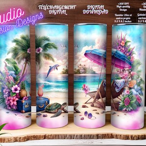 Plage - Tropiques - Tortue - Turtle - Vacances - Voyages -DIGITAL DOWNLOAD - Téléchargement digital - Gobelet /Tumbler - Tasse/Mug  - PNG