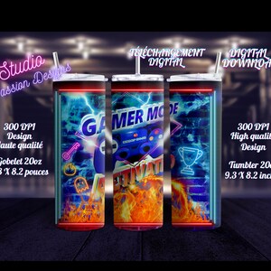 Gamer mode - Joueur - Jeux vidéos - Wrap Gobelet-Tumbler  20oz Droit- Digital download - PNG