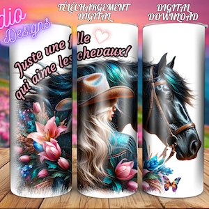 Cheval magnifique et cavalière - Juste une fille qui aime les chevaux - Riding horse - EN FRANÇAIS-  Équitation - PNG -  Digital Download