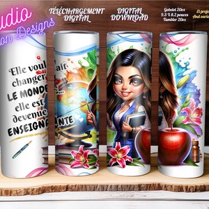 Enseignante - École -Prof -Changer le monde -EN FRANÇAIS -Gobelet 20oz et autres projets - Fichier numérique PNG - 300dpi+ - Téléchargement