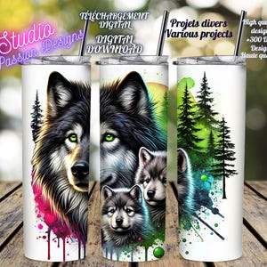 Loups - Papa - Maman - Bébés - Wolves - Tasse- Mug - Gobelet - Tumbler - Canette - Digital download - PNG - Sublimation