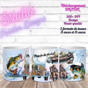 Angeln - Angelfan - Fischer - Angeln - AUF FRANZÖSISCH - Für 11 oz und 15 oz Tassen - Hochwertige digitale PNG-Dateien - 300+ dpi