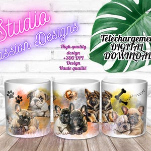 Adorables chiots  - Amazing puppies - Bulldog - French bulldog - Bouledogue français - Berger allemand - Tasses/Mugs 11/15 oz-PNG-300+DPI