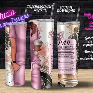 PAB - Femme - Préposée aux bénéficiaires - Valeur nutritive - Uniforme rose - PNG - En FRANÇAIS - Tumbler/Gobelet 20oz -