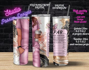 PAB - Mujer - Asistente de beneficiario - Valor nutricional - Uniforme rosa - PNG - En FRANCÉS - Vaso/Vaso 20oz -