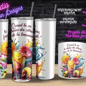 Limonade - Wanneer het leven je citroenen geeft - Inspirerend- FRANS - Tumbler/Tumbler-Cup/Mok - Shirt - Wijnglas- Kussen-PNG-sublimatie
