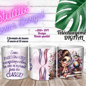 Enseignante EXCEPTIONNELLE -  Vie pas de classe - École - Livres - EN français - Tasses 11 oz et 15 oz -PNG - 300+ dpi