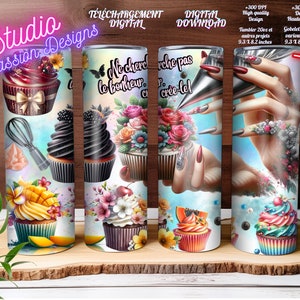 Cupcakes -  Pâtissière - Bonheur - Hapiness - En français - 2 versions:AVEC et SANS texte - With and Without text -PNG- Digital Download