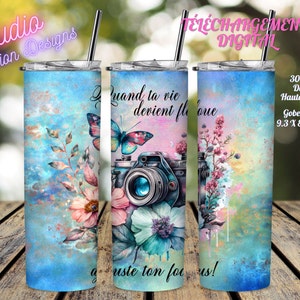 Caméra - Focus - Inspirant - Papillons- EN FRANÇAIS - Gobelet 20oz Straight- Téléchargement Digital - PNG