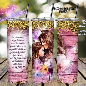 Mutter und Tochter – Das Schönste – Zitat – AUF FRANZÖSISCH – Wrap Tumbler 20oz Straight – Digitaler Download – PNG – Sublimation
