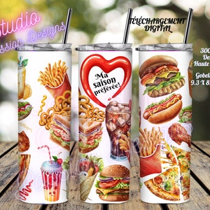 Fast food - Casse-croûte - Gobelet droit 20oz -En français - Saison - Été - Frites - Téléchargement digital - PNG -Sublimation
