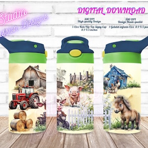 À la ferme - Gobelet enfant 12oz - PNG 300dpi+ - Farm - Digital Download 12 oz kid tumbler- SUBLIMATION