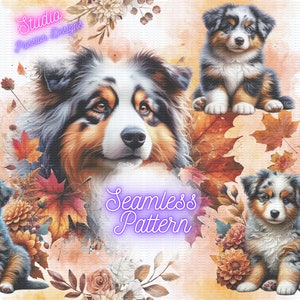 Chiens Berger Australien - Australian Shepherd Dogs - Fichier sans couture-Seamless Pattern - Téléchargement  Digital  Download -PNG -300dpi