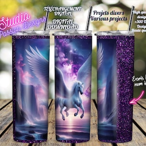 Licorne - Unicorn -  Pégas - Pegas - Wrap Gobelet 20oz Droit- Digital download - PNG