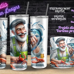 Poissonnier passionné -Passion - Poissons - Fruits de mer - En français - Fishmonger -  Gobelet/Tumbler - Mug/Tasse - Chandail - PNG +300dpi