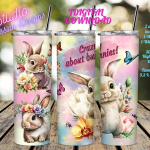 Cute Bunnies - Bunny - PNG - Digital Download - 20oz Tumbler straight - 300 DPI - Crazy about bunnies- Sublimation