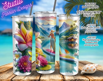 Paddleboard Woman - Tropical - Tumbler 20oz Tumbler and various projects - Tumbler and various projects - Digital Download