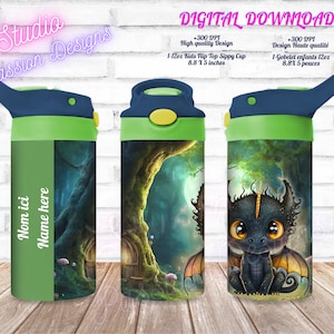 Dragon adorable - Cute Dragon - Forêt enchantée - Fairy forest -  - PNG - Kid Wrap tumbler - Gobelet enfant - +300DPI -