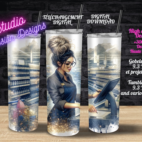 Gorgeous cashier - Amazing cashier - Messy bun - Messy bun - PNG - Tumbler- 20oz tumbler - Clipart - +300DPI - Digital Download