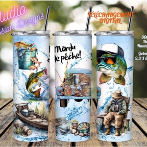 Entusiasta da pesca - Peixe - Pescador - EM FRANCÊS - Wrap Tumbler 20oz Straight - Download digital - PNG