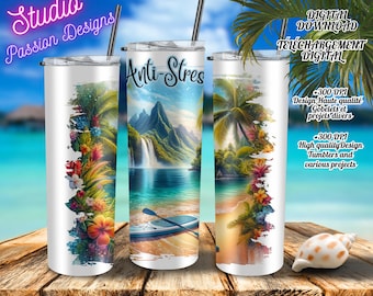 Paddleboard - Anti-Stress - Serenity - Tropical - 20oz Tumbler and various projects - Digital Download