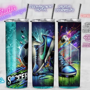 Soccer - Football - 2 versions - Sport - Gobelet 20oz/Tumbler 20oz - PNG - +300 D- Digital Download  - Téléchargement digital