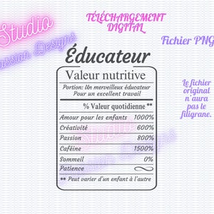 Tableau ''Valeur nutritive'' Éducateur - Fichier transparent - PNG - En français -