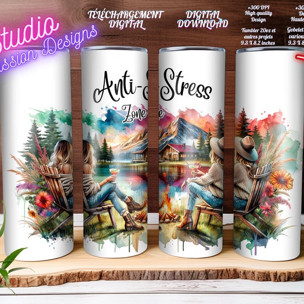 Chalet - Zone Anti-Stress - Nature - Friends -Vacances -EN FRANÇAIS- Avec et sans texte-PNG - Tumbler-Tasse-  Coussin -Gobelet -Sublimation