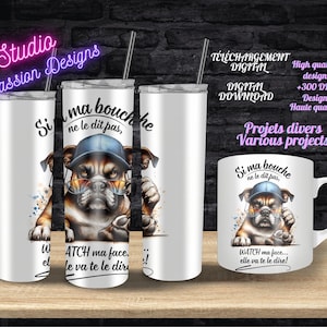 Chien boxer grognon - Phrase Humoristique - EN FRANÇAIS - Tasses - Gobelets et divers projets -PNG - 300+ dpi