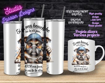 Grumpy Boxer Dog - Humorous Phrase - IN FRENCH - Mugs - Cups and various projects - PNG - 300+ dpi