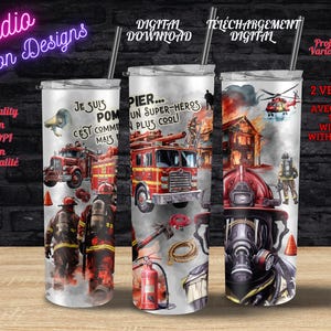 POMPIER - Firefighter - Fire - Super-Héros - Superhero -  Incendie -  Gobelet 20oz - Tasse - PNG - +300dpi - Tumbler 20oz
