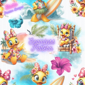 Canards à la plage - Ducks at the beach - Fichier sans couture - Seamless Pattern - Téléchargement  Digital  Download - PNG -300dpi