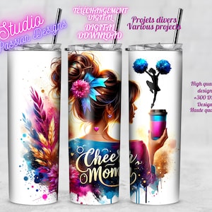 Cheer Mom - Amazing - Magnifique - Messy Bun - Pompom girl - Cheerleader - PNG - Digital Download - Coffee - Café - Sublimation -