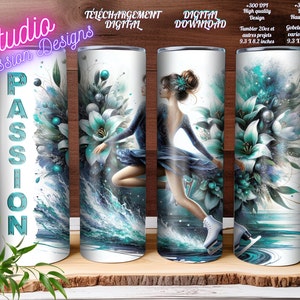 Patin - Patinage artistique - Patineuse - Skater - Fleurs Lys Flowers - Paillettes - Ice skating - Gobelet 20oz  Tumbler - Wrap - PNG