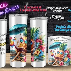 Prof en vacances - Ananas pu de patience - École - Enseignante - Livres - Cocktail -Plage-En français - Téléchargement Digital- PNG -+300dpi